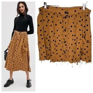 Asos plus size polka dot button front upcycled mini skirt pockets raw hem sz 16